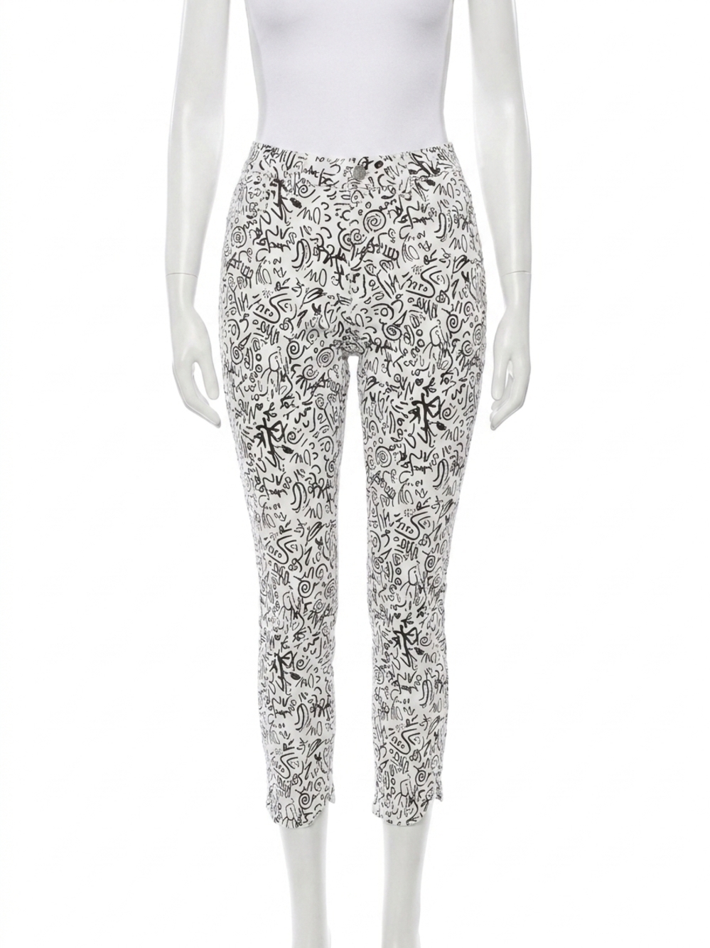 NEW CHARLIE B tulip raw edge hem crop jean in black / white